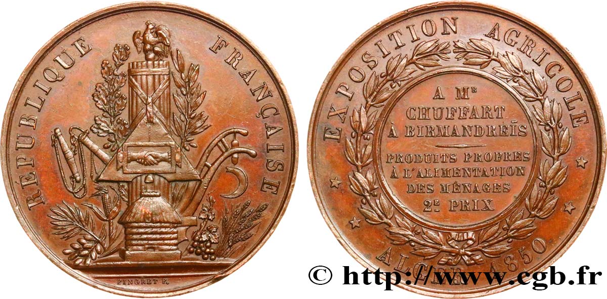 SECOND REPUBLIC Médaille de récompense, Exposition agricole AU