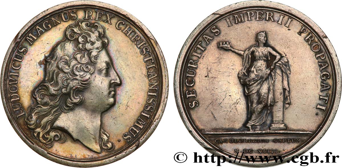 LOUIS XIV  THE SUN KING  Médaille, Prise de Charleroi, refrappe AU
