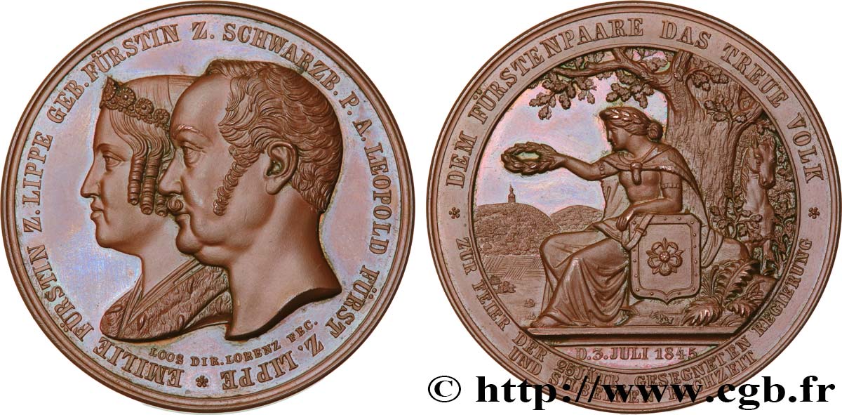 ALLEMAGNE - LIPPE Médaille, Noces d’argent d’Emilie et de Léopold II, Prince de Lippe SUP