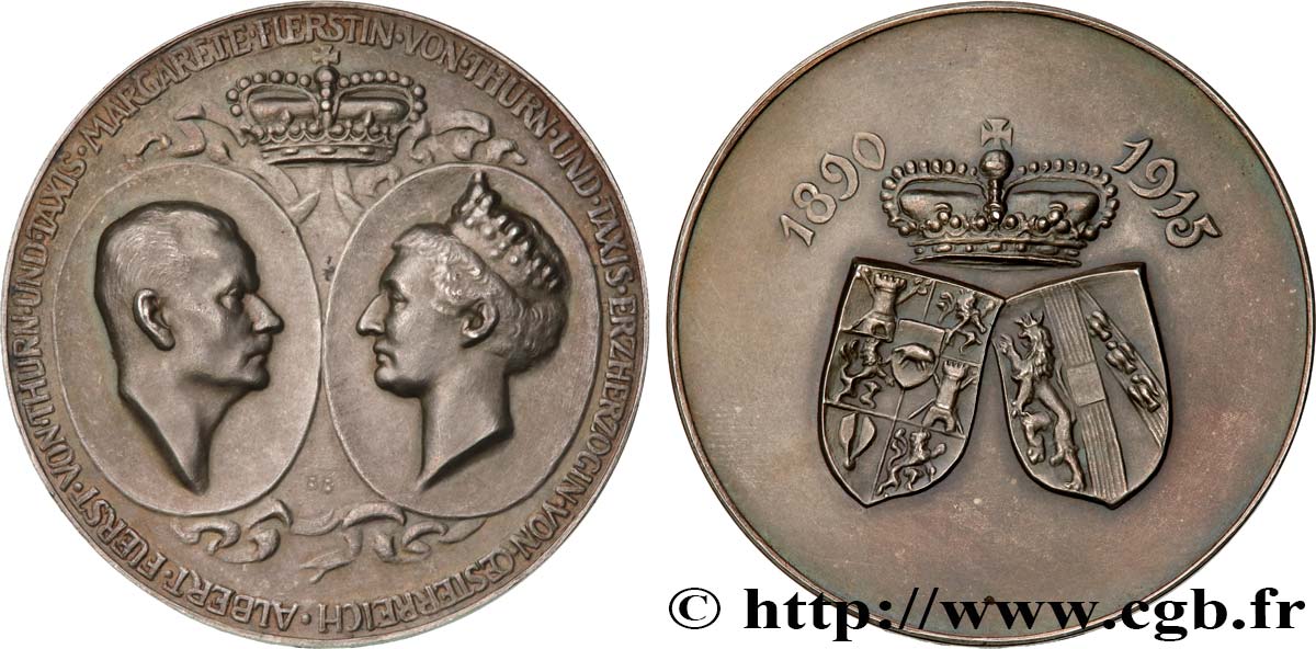 ALEMANIA Médaille, Noces d’argent de Marguerite et Albert Ier, Prince de Thurn und Taxis MBC+