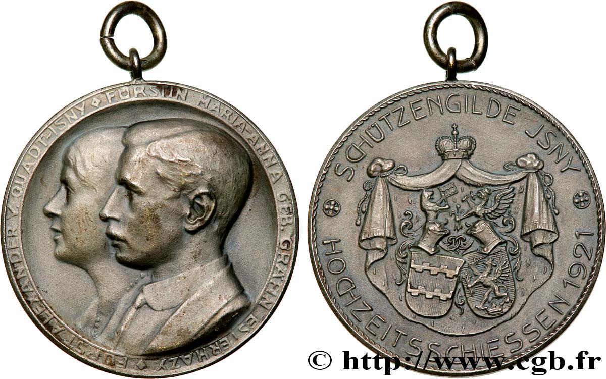 ALLEMAGNE Médaille de tir, Noces d’Alexandre, Prince de Quadt-Wyckradt-Isny et de la Princesse Maria Anna TTB