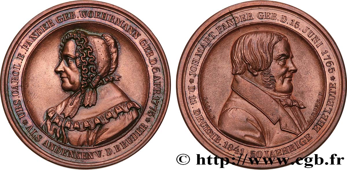 ALLEMAGNE Médaille, Noces d’or de Johann Martin Pander et Urusula Caroline Woehrmann TTB