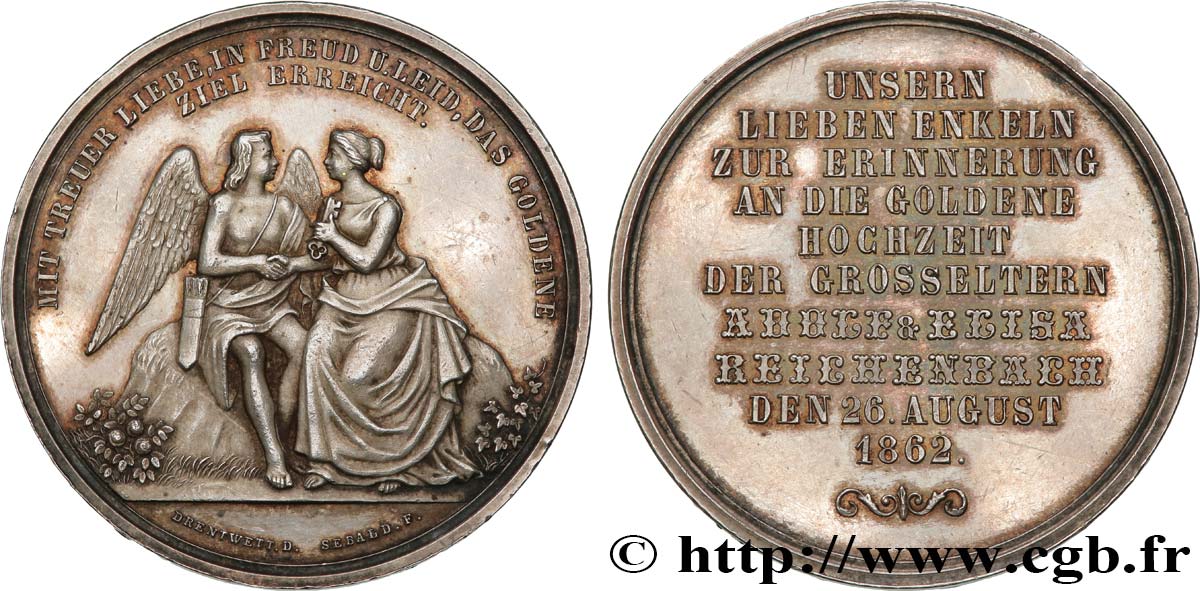 ALLEMAGNE Médaille, Noces d’or d’Adolphe et Elisa Reichenbach TTB+