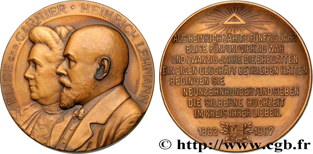 ALLEMAGNE Médaille, Noces d’argent d’Heinrich Lehmann et Elise Garnier TTB+