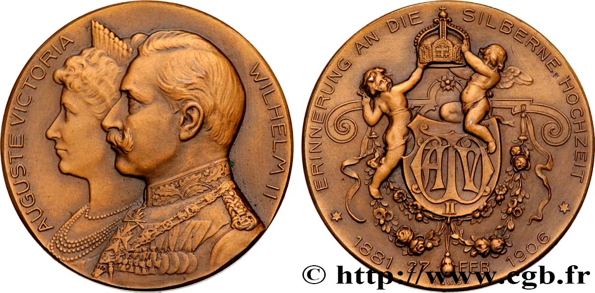 ALEMANIA - REINO DE PRUSIA - GUILLERMO II Médaille, Noces d’argent de Guillaume II et Augusta-Victoria MBC+/EBC