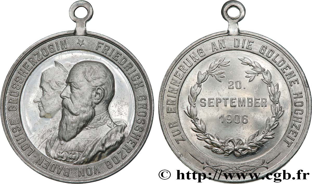 ALLEMAGNE - GRAND-DUCHÉ DE BADE - FRÉDÉRIC Ier Médaille, Noces d’or de Frédéric I, Grand Duc de Bade et de la Princesse Louise de Prusse SUP