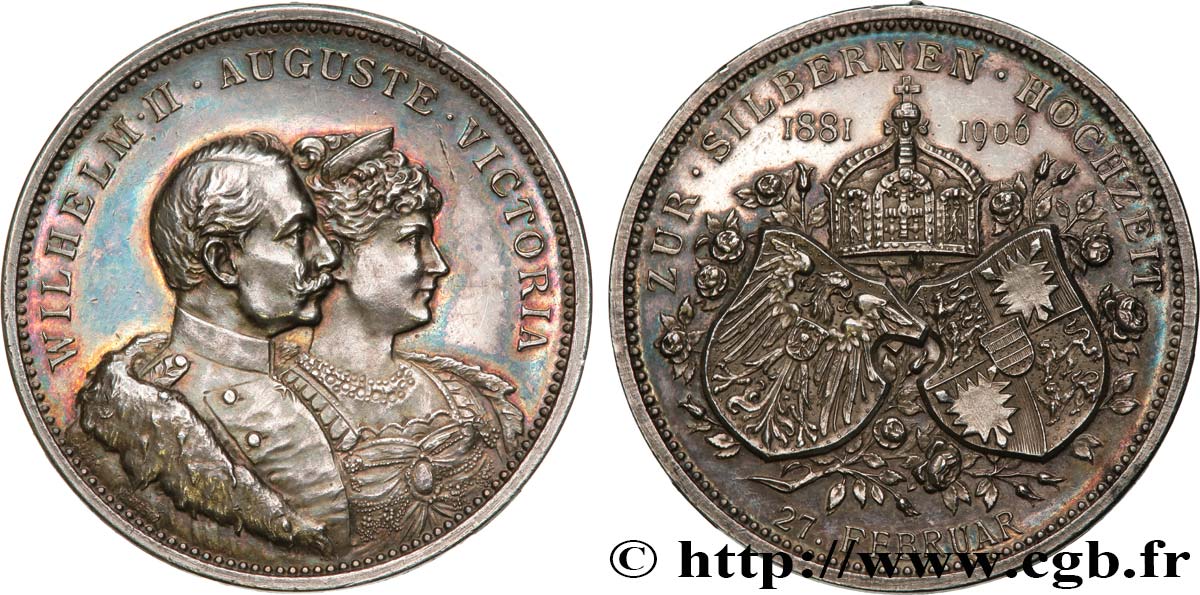 ALLEMAGNE - ROYAUME DE PRUSSE - GUILLAUME II Médaille, Noces d’argent de Guillaume II et Augusta-Victoria SUP