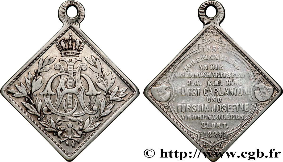 ALLEMAGNE Médaille, Noces d’or de Karl Anton de Hohenzollern et de son épouse Joséphine TTB