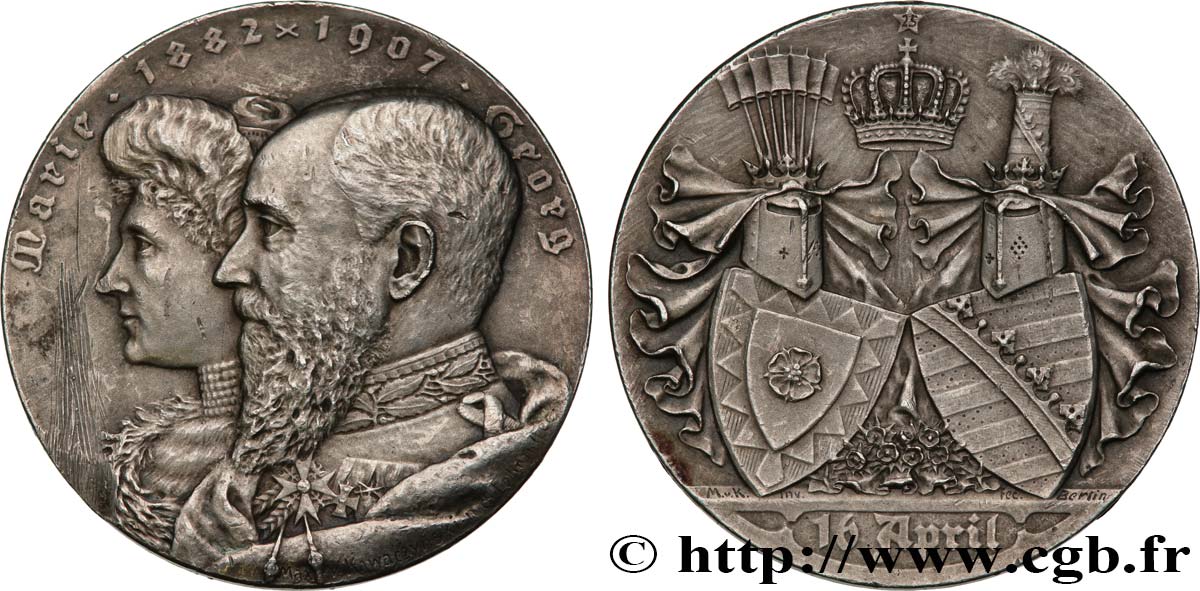 ALLEMAGNE - SCHAUMBOURG-LIPPE- GEORGES Ier Médaille, Noces d’argent de Georges, Prince de Schaumburg-Lippe, et de Marie-Anne TTB