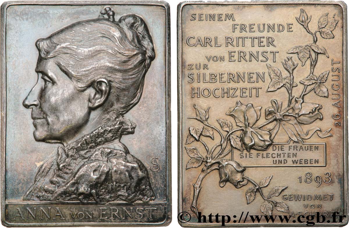 GERMANIA Plaquette, Noces d’or d’Anna von Ernst et Karl Ritter q.SPL
