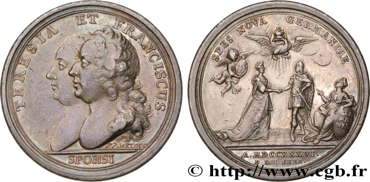 AUTRICHE - ROYAUME DE BOHÊME - MARIE-THÉRÈSE Médaille, Mariage de François de Lorraine et de Marie-Thérèse d’Autriche TTB