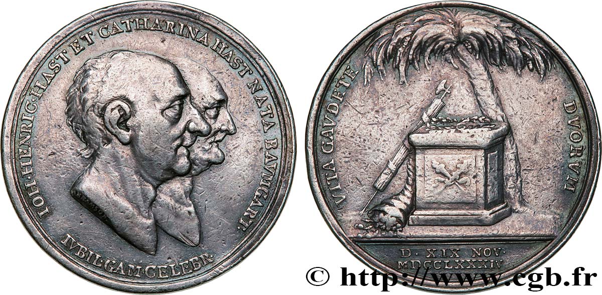 DEUTSCHLAND Médaille, Noces d’or de Johann Heinrich Hast et Catherina, née Baumbart SS