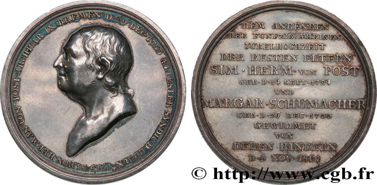 ALEMANIA Médaille, Noces d’or de Simon Hermann de Post et Margaretha Schumacher MBC