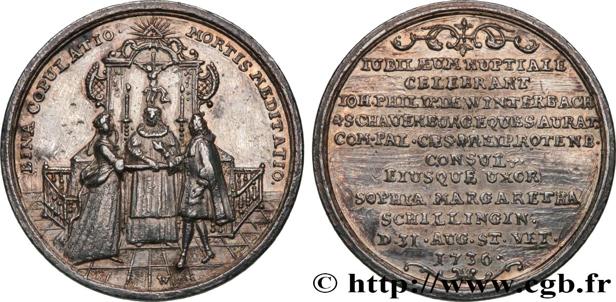 ALLEMAGNE Médaille, Noces d’or de Johann Philipp de Winterbach&Schauenbourg et Sophia Margareta Schilling TTB