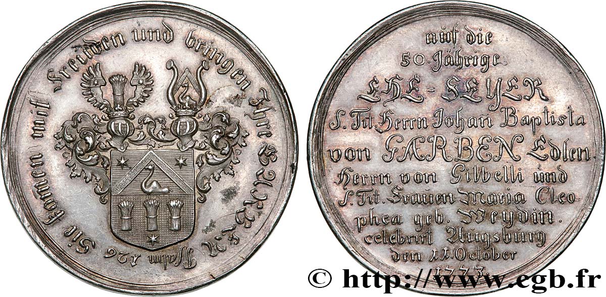 DEUTSCHLAND Médaille, Noces d’or de Johann Baptist de Garben et son épouse Maria Cleopha, née Weydin fVZ