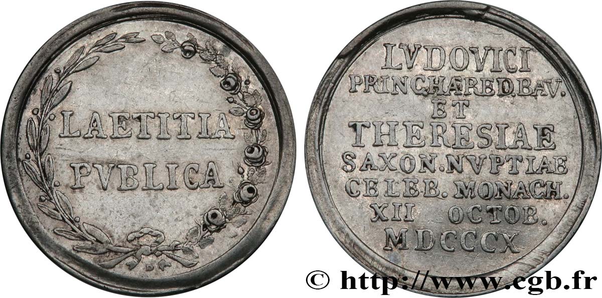 ALLEMAGNE - ROYAUME DE BAVIÈRE - LOUIS Ier Médaille, Mariage de Louis de Bavière avec Thérèse de Saxe-Hildburghausen MBC