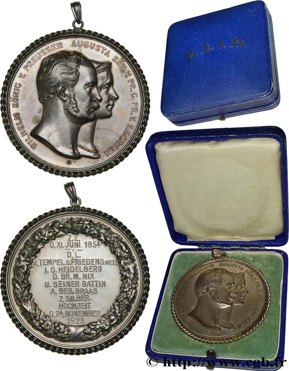 GERMANY - KINGDOM OF PRUSSIA - WILLIAM II Médaille, Noces d’argent d’I.O.Heildelberg  et de son épouse née Brass AU