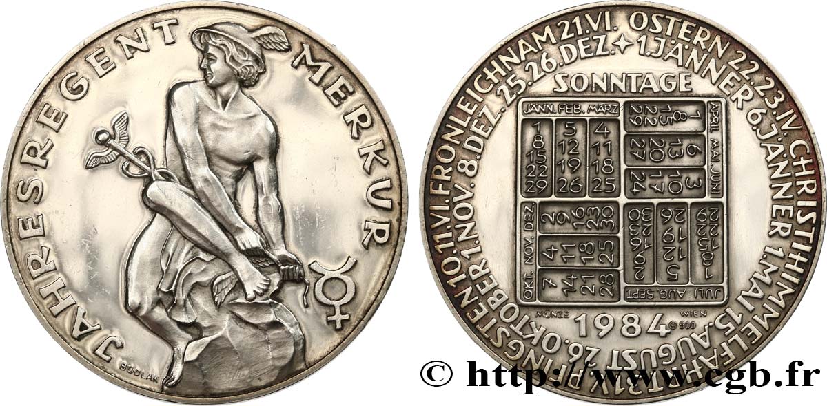 AUSTRIA Médaille, Calendrier, Année de Mercure q.SPL
