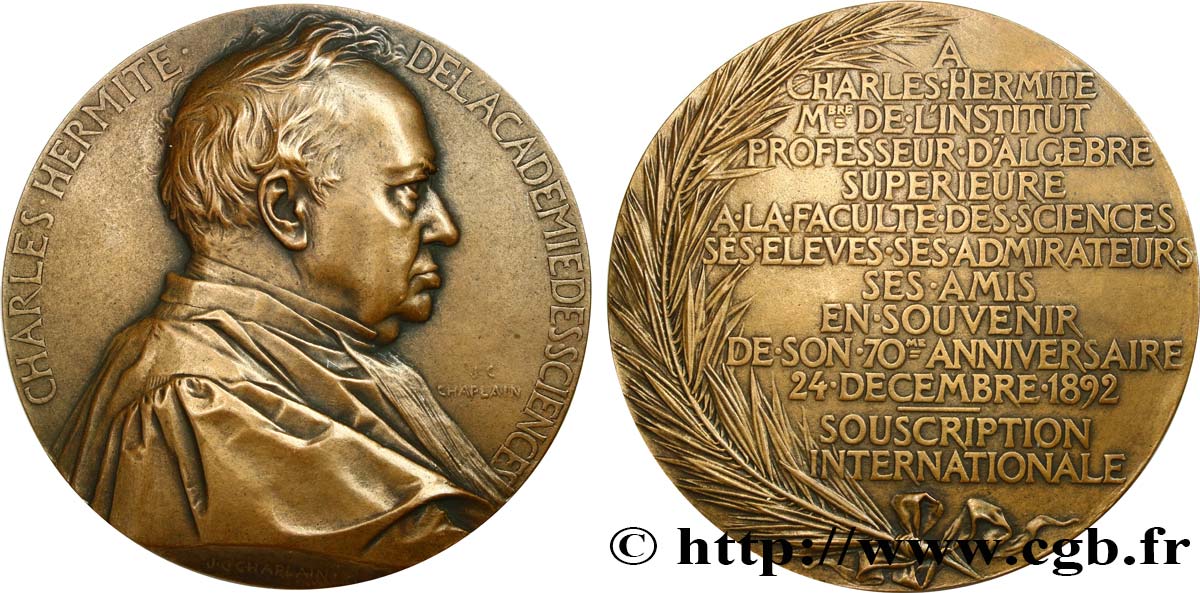 TROISIÈME RÉPUBLIQUE Médaille, Charles Hermite, membre de l’Académie des sciences TTB
