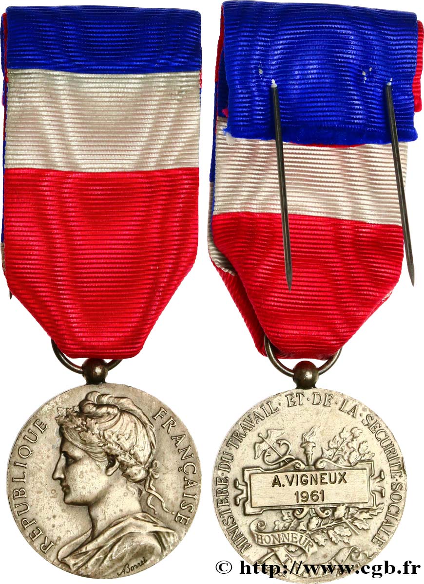 QUINTA REPUBBLICA FRANCESE Médaille d’honneur du Travail, Ministère du Travail et de la Sécurité Sociale BB