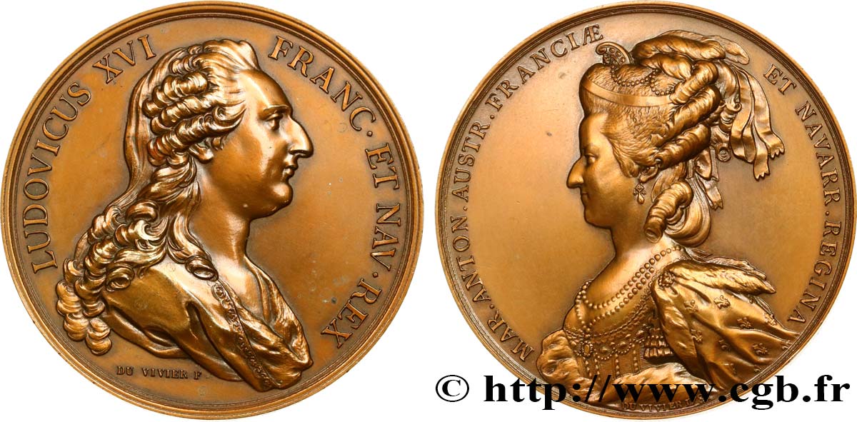 LOUIS XVI Médaille, Louis XVI et Marie-Antoinette, refrappe moderne AU