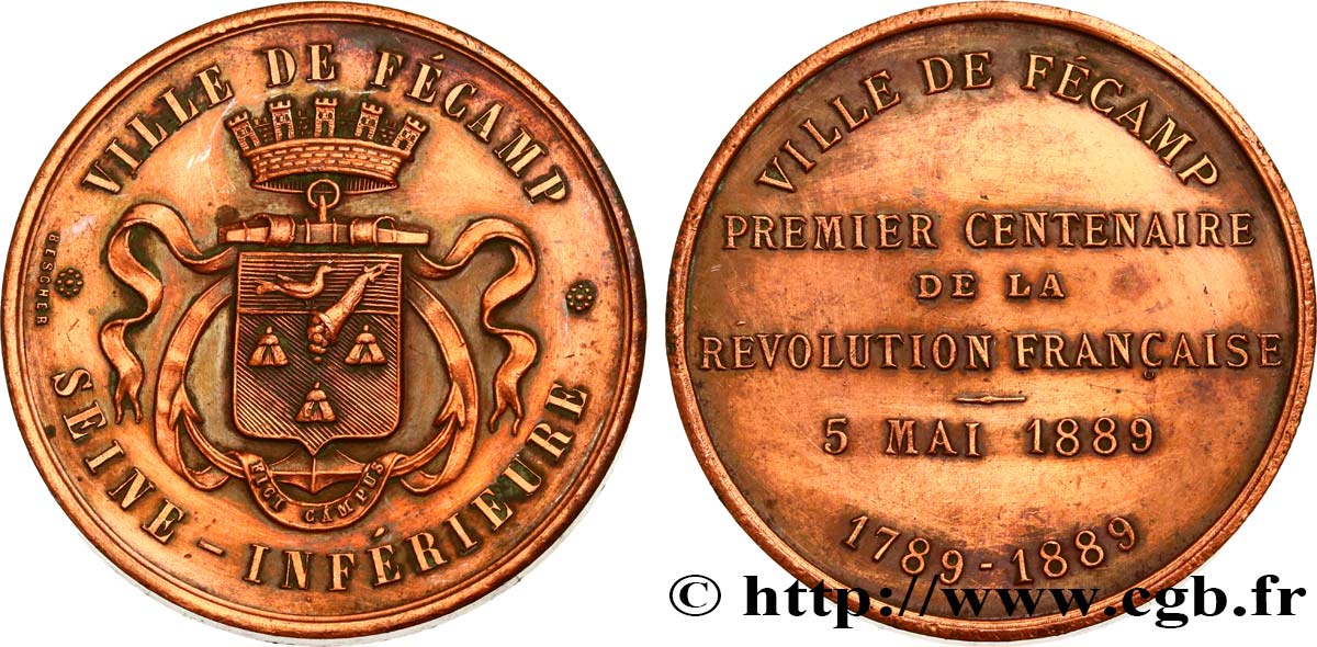 TROISIÈME RÉPUBLIQUE Médaille, Fécamp, Centenaire de la Révolution TTB