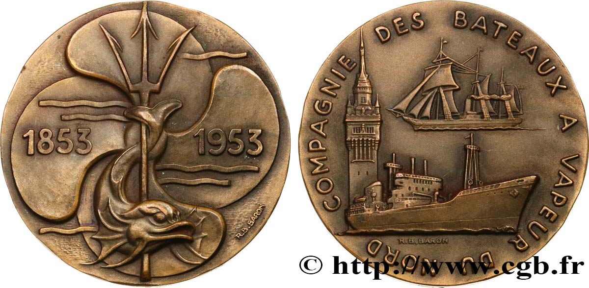IV REPUBLIC Médaille, Centenaire de la compagnie des bateaux à vapeur du Nord AU