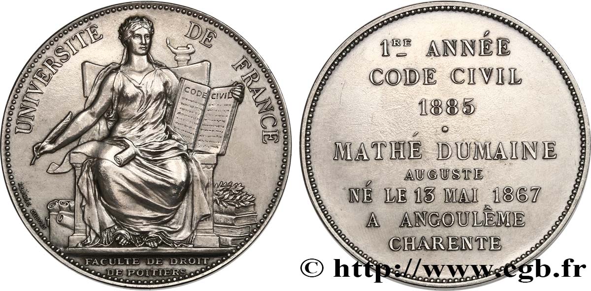 III REPUBLIC Médaille, Première année, Code civil AU