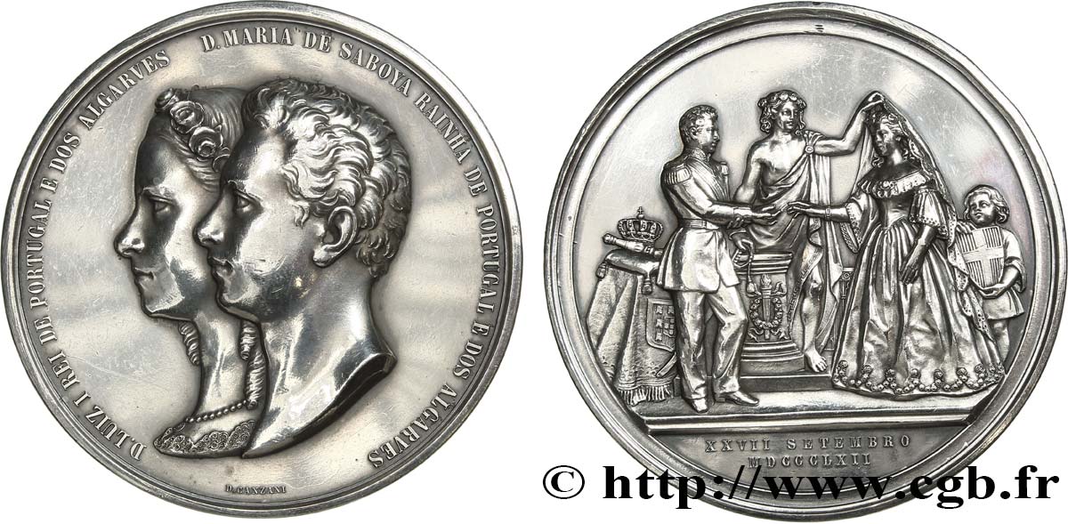 PORTUGAL - ROYAUME DU PORTUGAL - LOUIS Ier Médaille, Mariage du roi Louis Ier du Portugal avec la princesse Maria Pia de Savoie BB