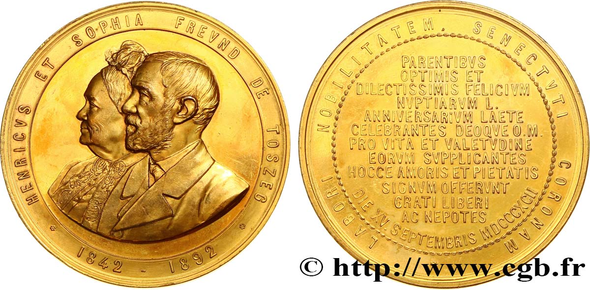 UNGARN - KÖNIGREICH UNGARN - FRANZ JOSEF I. Médaille, Noces d’or d’Henri et Sophie Freund de Toszeg fVZ