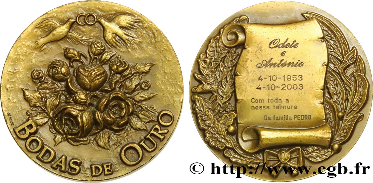 BRASILIEN Médaille, Noces d’or, Odete et Antonio fVZ