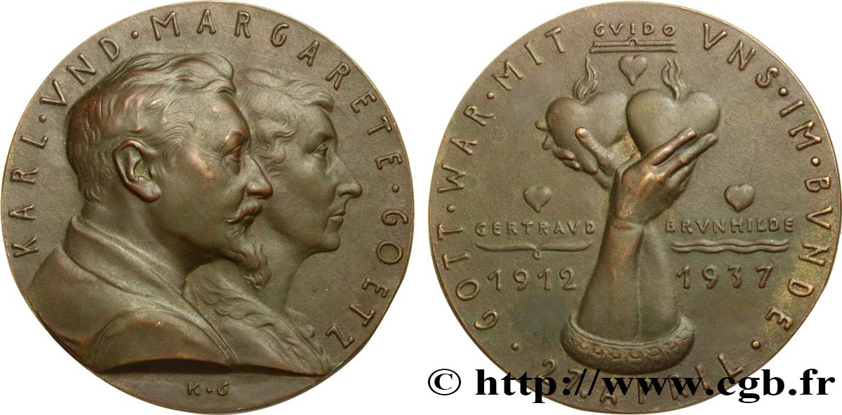 ALLEMAGNE Médaille, Noces d’argent de Karl et Margarete Goetz TTB+