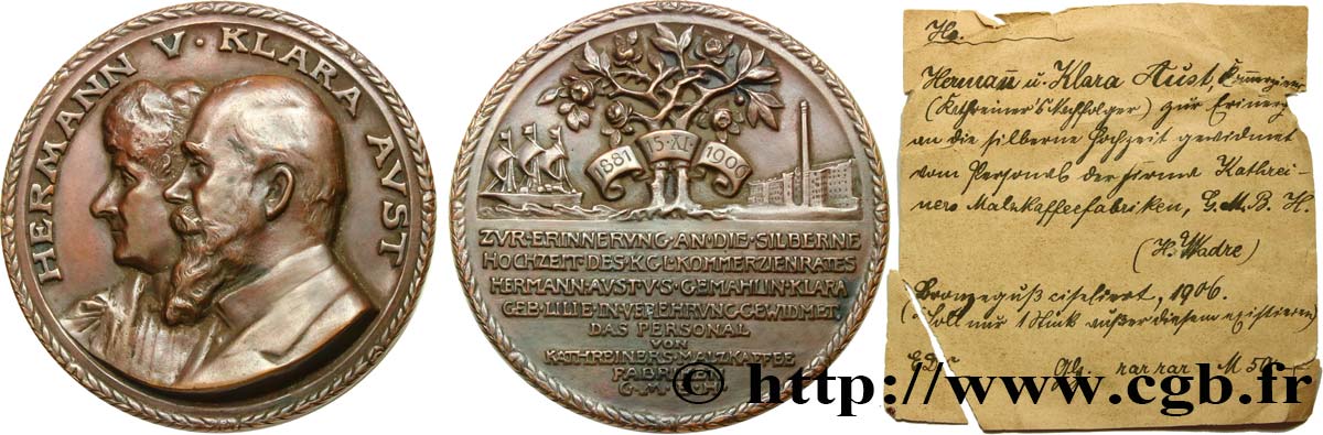 ALLEMAGNE Médaille, Noces d’argent d’Hermann Aust et Klara Lilie TTB+