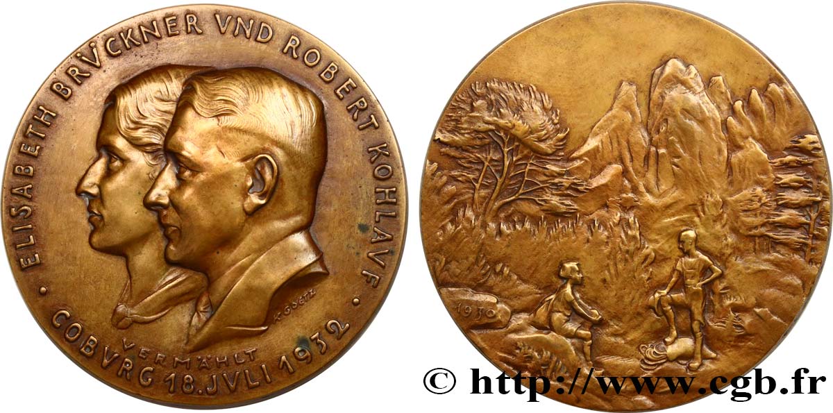 ALLEMAGNE Médaille, Mariage de Robert Kohlauf et Elisabeth Bruckner TTB+