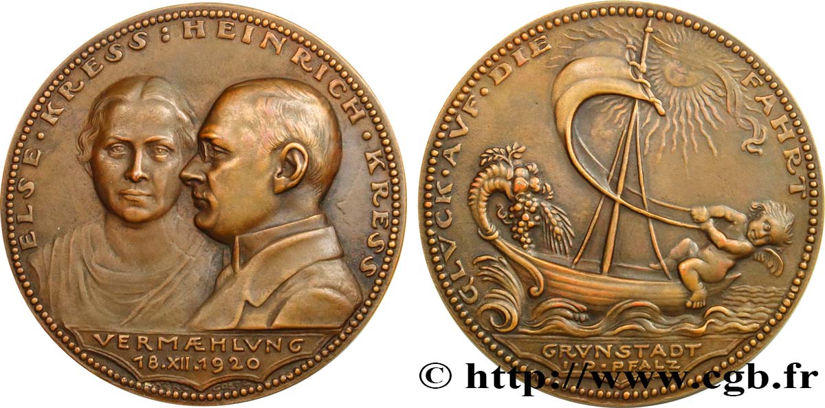 GERMANY Médaille, Mariage d’Else et Henri Kress AU