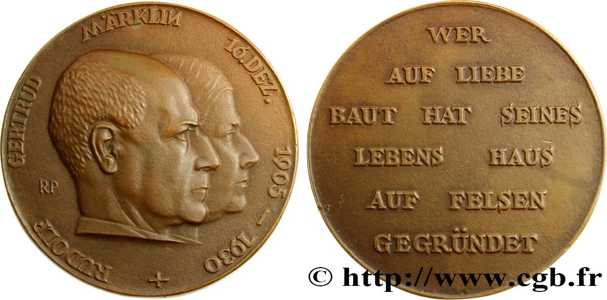 ALEMANIA Médaille, Noces d’argent de Rudolf et Fertrud Märklin MBC+