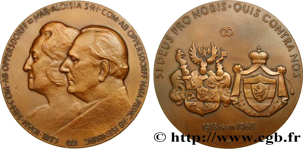 ALEMANIA Médaille, Noces d’or de Maria Aloisia de Isenburg et de Guillaume Jean de Oppersdorf MBC+