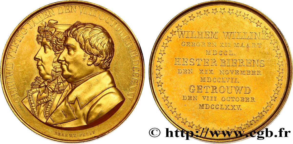 PAYS-BAS Médaille, Noces d’or de Wilhem Willink et Hester Bierens TTB+