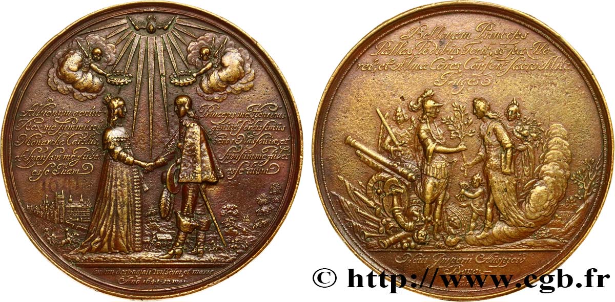 ORANGE - PRINCIPAUTÉ D ORANGE - GUILLAUME II DE NASSAU Médaille, Mariage de Guillaume II d’Orange et Marie XF