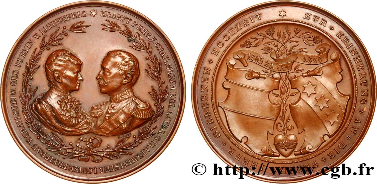 ALLEMAGNE Médaille, Noces d’argent de Friedrich et Louise von Krafft Crailsheim  TTB+