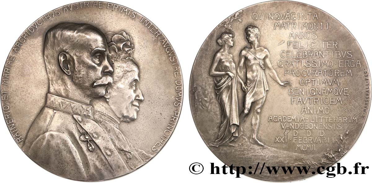 AUTRICHE Médaille, Noces d’or de l’Archiduc Rainer Ferdinand et Maria Caroline TTB+
