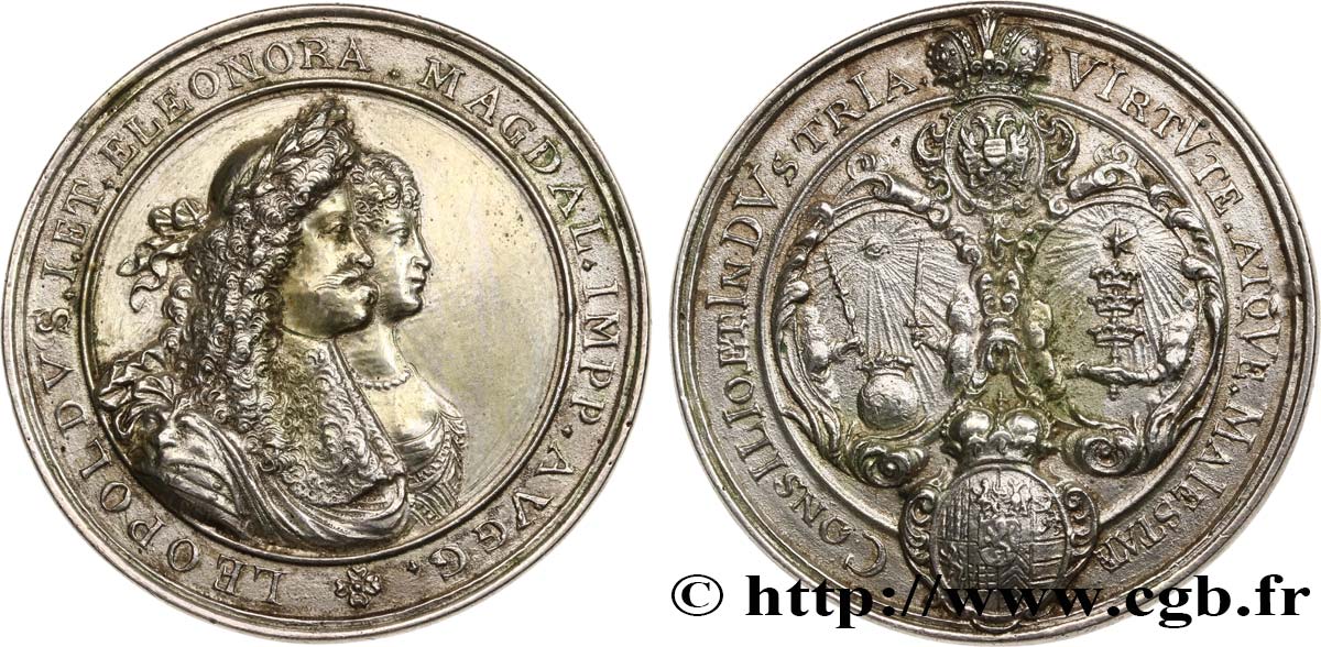 ALLEMAGNE - SAINT-EMPIRE-GERMANIQUE - LEOPOLD Ier (Leopold Ignaz Joseph Balthasar Felician) Médaille, Troisième mariage de Léopold Ier de Habsbourg et Eléonore Thérèse du Palatinat-Neubourg TTB