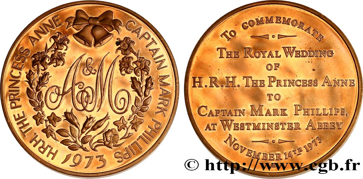 ROYAUME-UNI Médaille, Mariage de la Princesse Anne avec Mark Phillips SUP