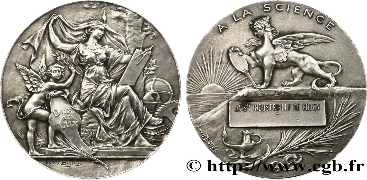 PRIX ET RÉCOMPENSES Médaille de récompense, A la science, Société industrielle de Rouen TTB