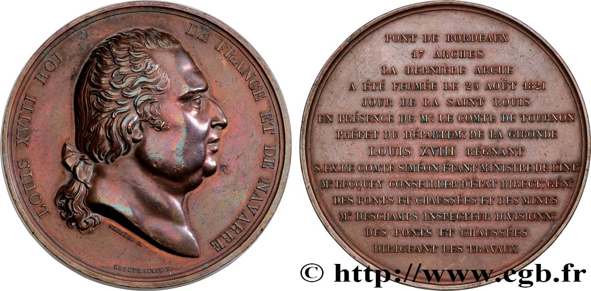 LUIGI XVIII Médaille, Pont de Bordeaux BB