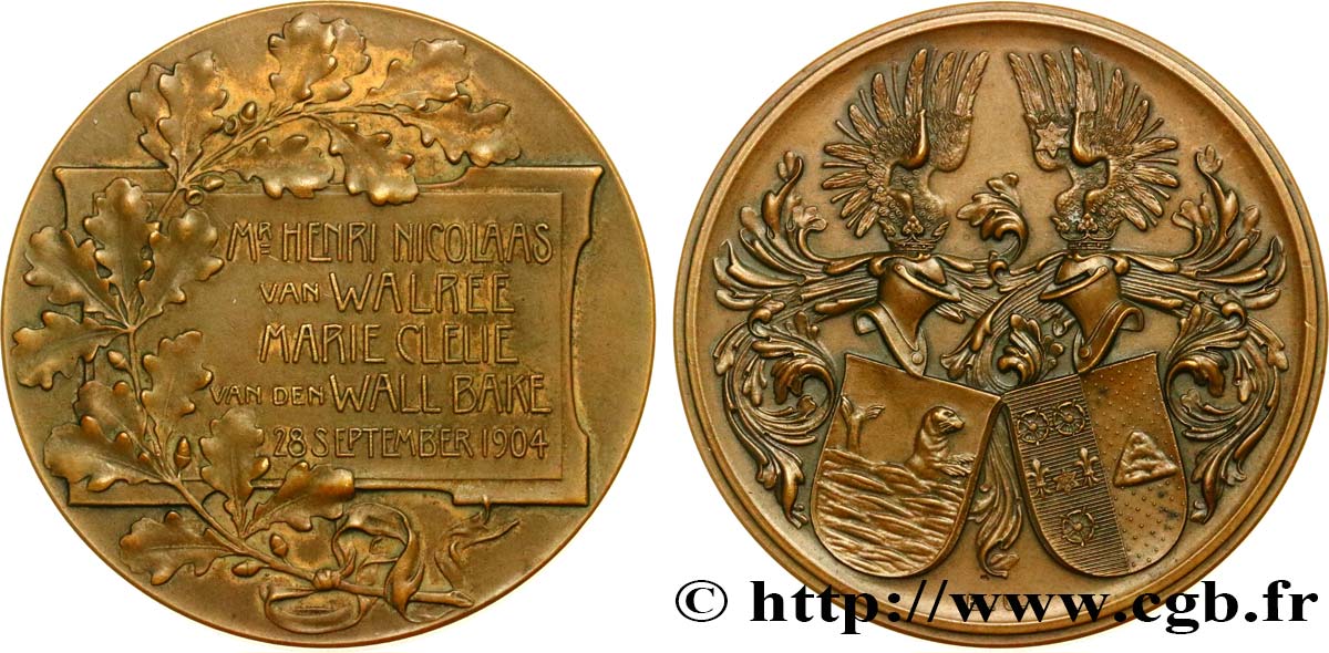 NETHERLANDS Médaille, Mariage Henri Nicolaas van Valree et M. C. van den Wall Bake AU