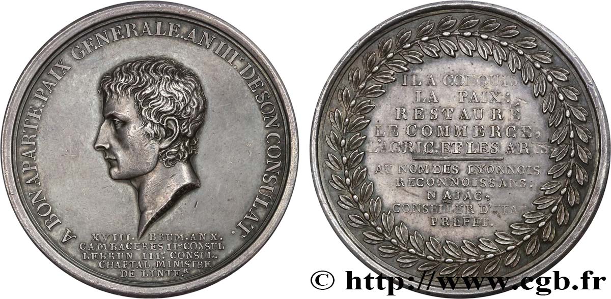 PRIMO IMPERO Médaille, la Paix avec l Angleterre, reconnaissance de Lyon q.SPL
