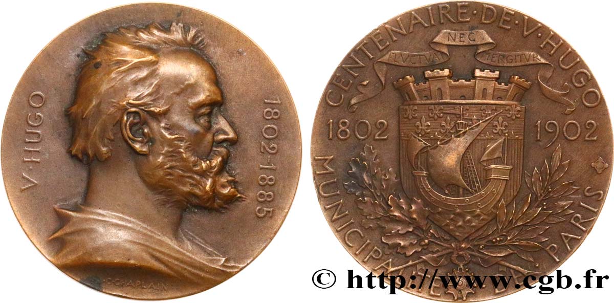 TROISIÈME RÉPUBLIQUE Médaille, centenaire de la naissance de Victor Hugo TTB