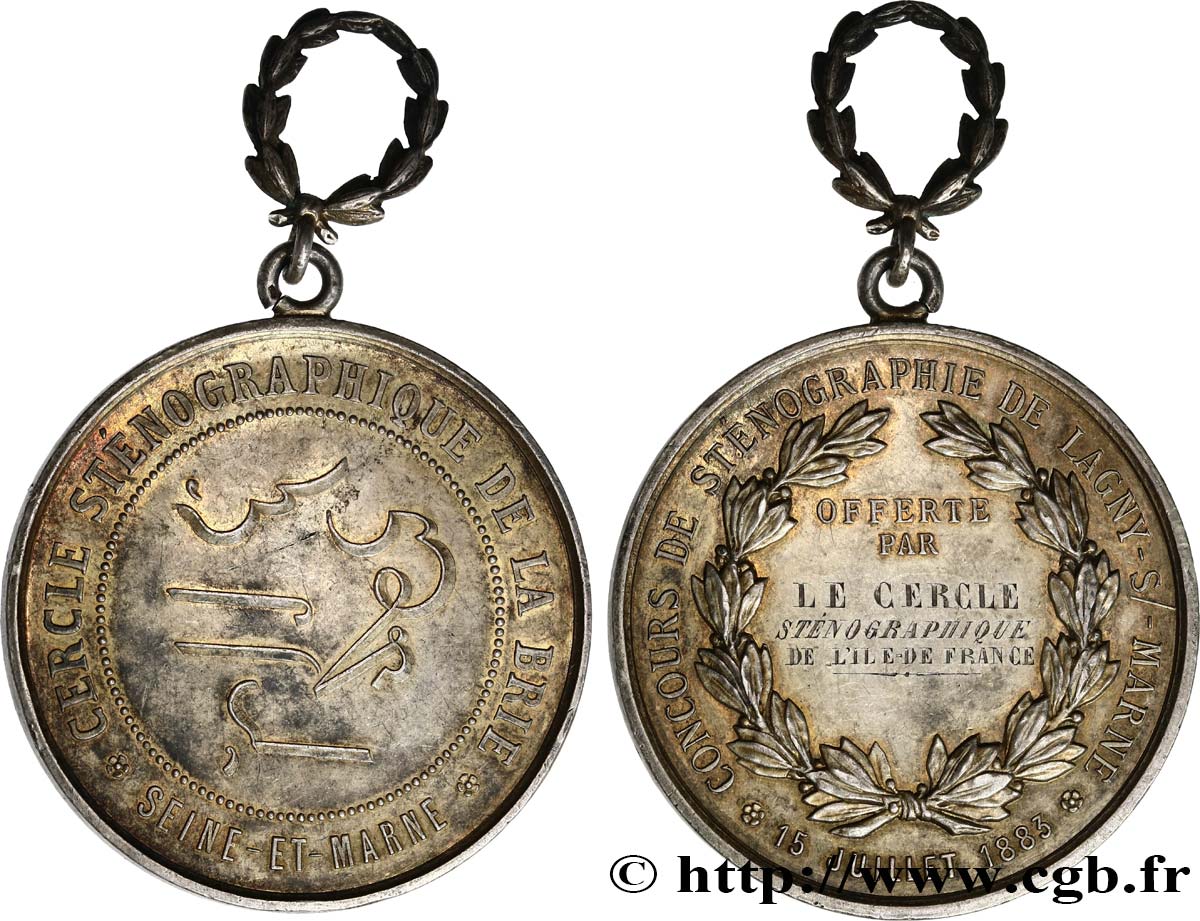 III REPUBLIC Médaille de concours, offerte par le cercle sténographique de l’Ile de France AU