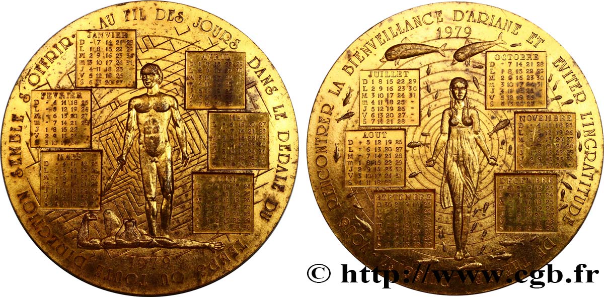 CINQUIÈME RÉPUBLIQUE Médaille calendrier, Ariane et Thésée855 TTB+